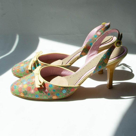 Paul Smith Floral Canvas Leather Slingback Heels - Picture 5 of 9